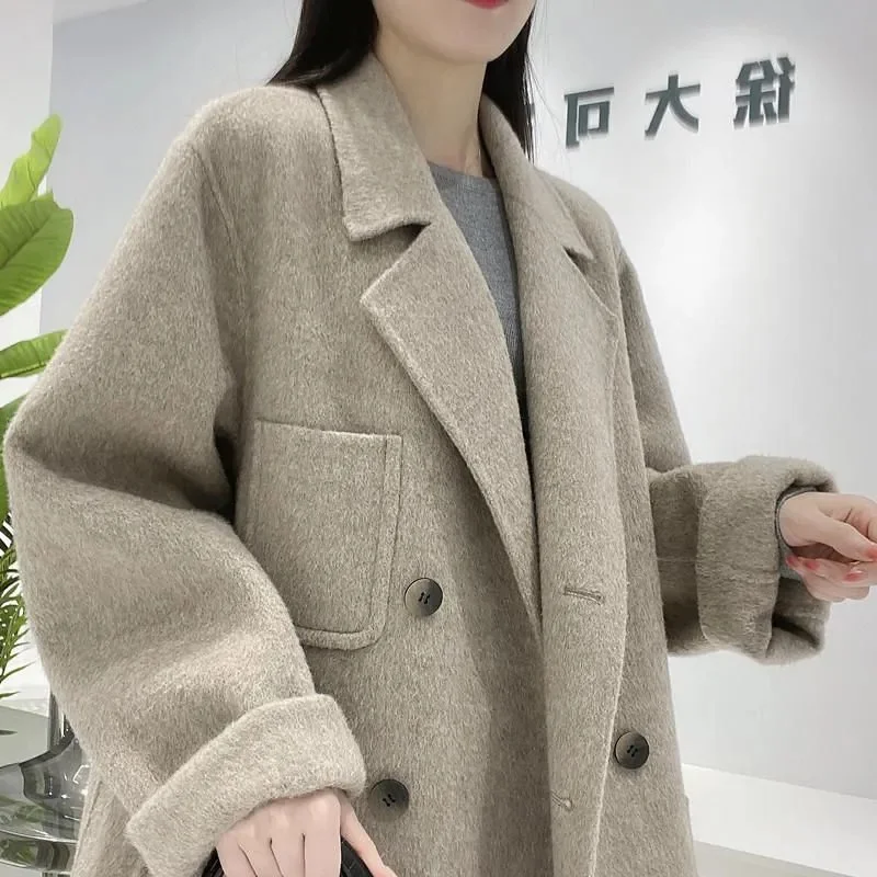 2022 New Double-sided Cashmere Coat Mid-length Women's All-Match Double-Breasted Hepburn Style Thin Woolen Coat For Commuting W9