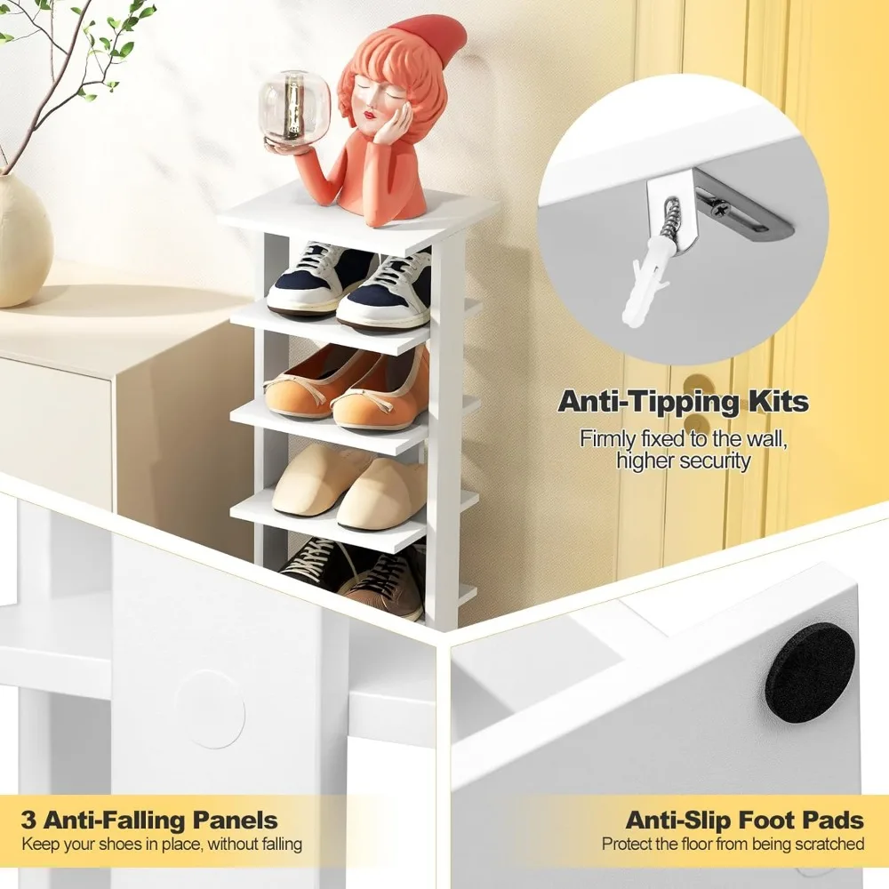 8 Tiers Vertical Shoe Rack, Patented Space Saving Corner Shoe Rack for 7 Pairs, Narrow Rack for Front Door Entryway