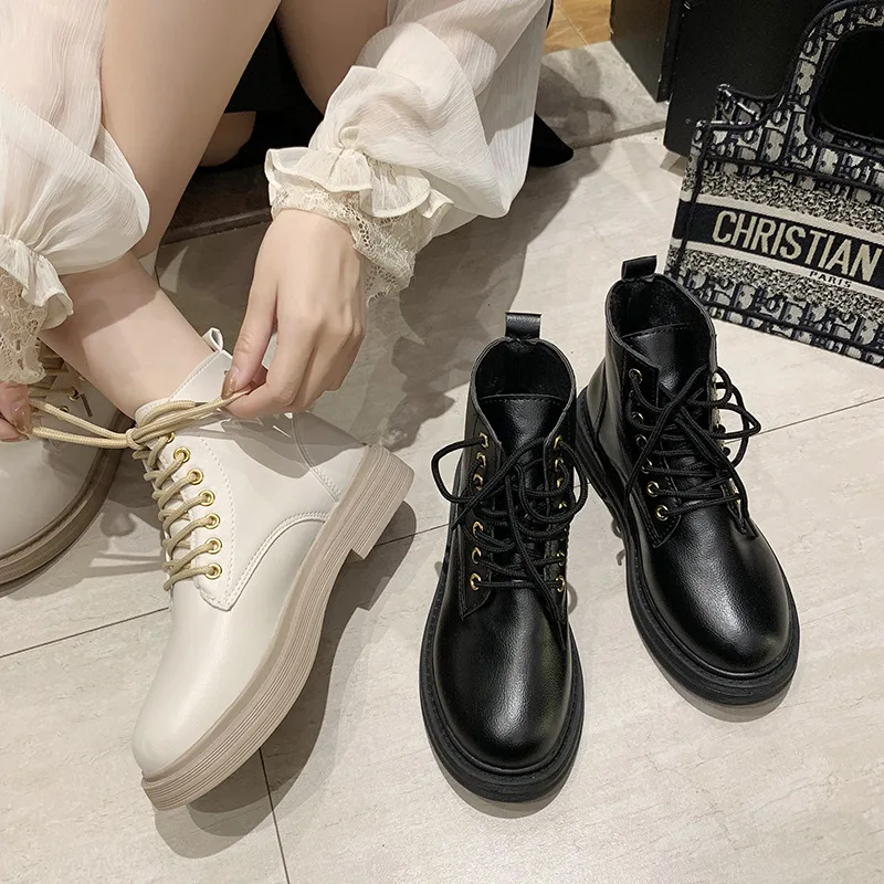 Luxury 2022 New Spring Autumn Boots Women Fashion Motorcycle Boots Lace-up Platform Shoes Woman Casual Boots Ladies Classics