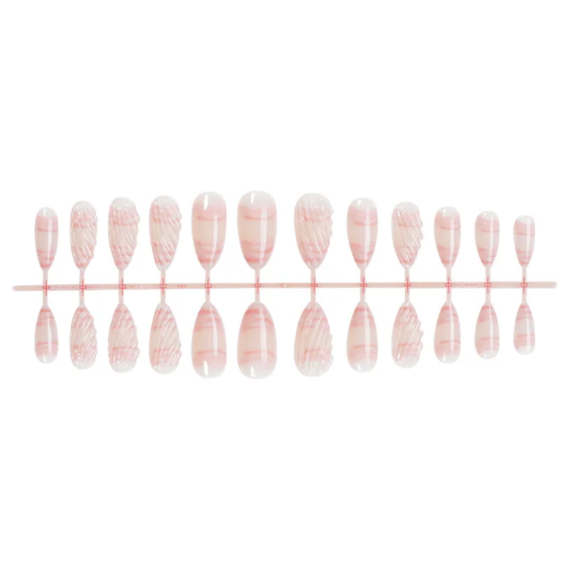 24pcs 누드 핑크 가짜 손톱 달콤한 3D 쉘 디자인 아몬드 틀린 손톱 패치 전체 커버 웨어러블 한국 스타일 손톱에 누르기