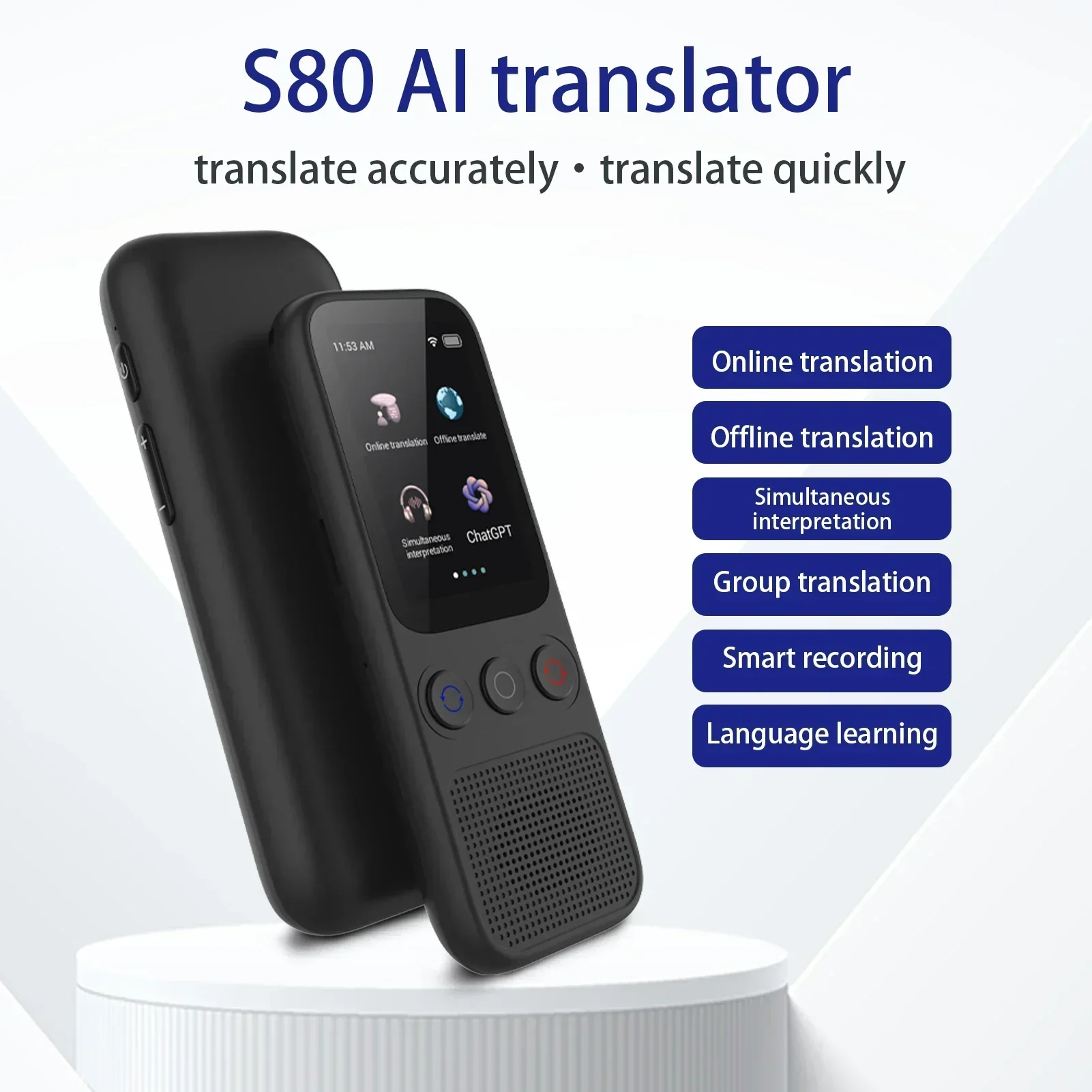 S80 Language AI Translator Voice Translating 17 Offline Interpretation Translation Simultaneous Device with 138 Languages