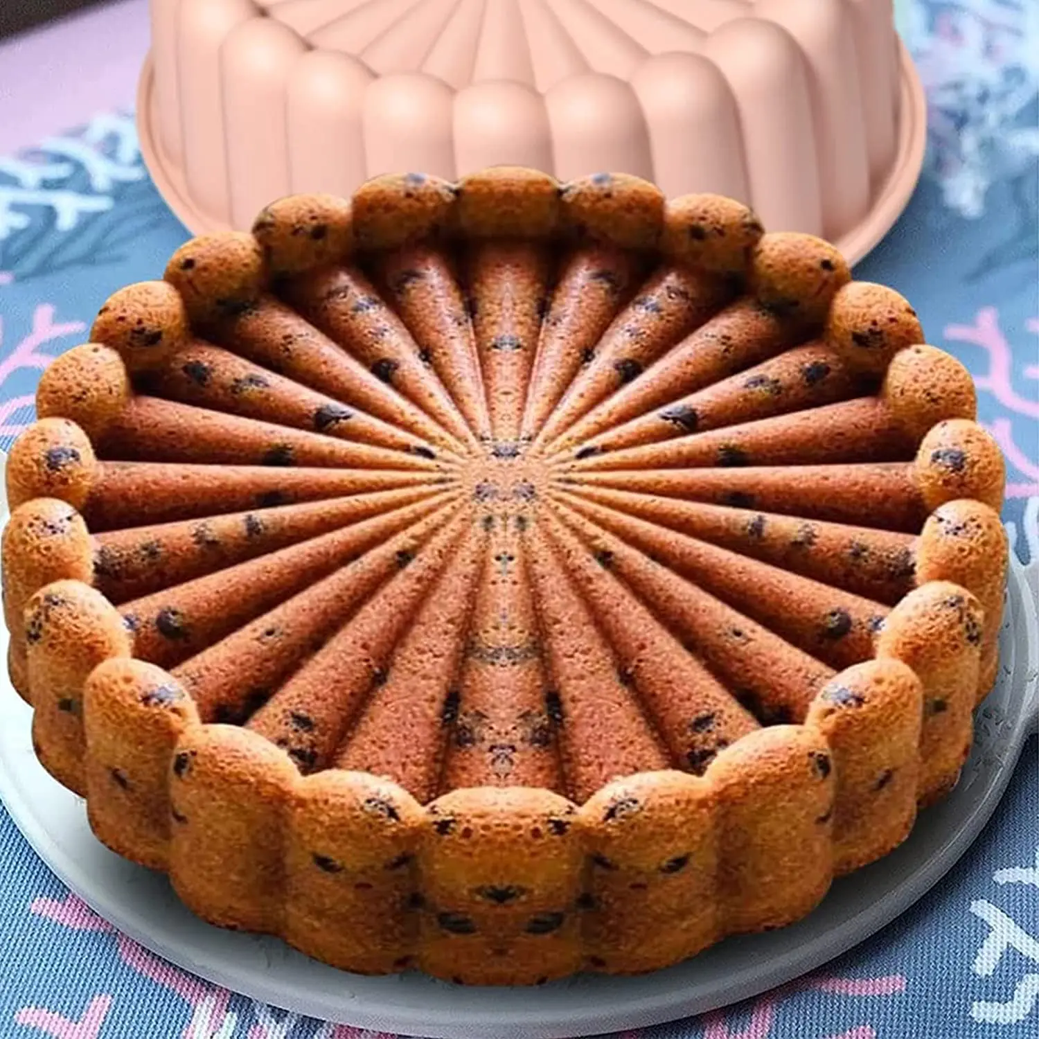 Silicone Charlotte Cake Pan Reusable Mold Fluted Cake Pan Nonstick Round Molds for Shortcake Cheesecake Brownie Tart Pie