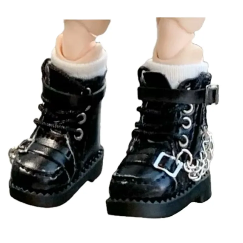 Ob11 Shoes Cool Boots Motorcycle Boots With Double Chain For Gsc, P9 Body, 1/12Bjd, Ymy, Molly, High Shoes Obitsu11 Doll 6