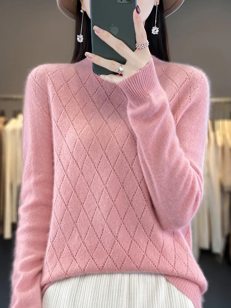 

Женские осенне-зимние пуловеры, 100% мериносовая шерсть, свитер с ложным воротником и длинными рукавами, повседневный кашемировый трикотажный, корейские модные топы