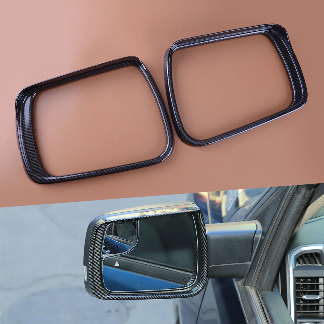 

2pcs Car Side Rearview Mirror Rain Eyebrow Cover Trim Fit for Dodge Ram 1500 2018 2019 2020 2021 Carbon Fiber Style ABS Plastic