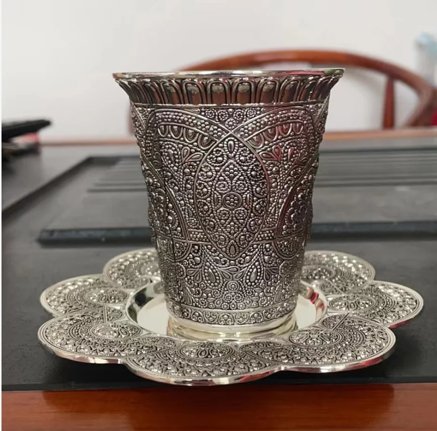 

Creative Metal Wine Set Drinking Utensils Zinc Alloy High-quality Durable Kirsite Silver White Single Cup With Tray