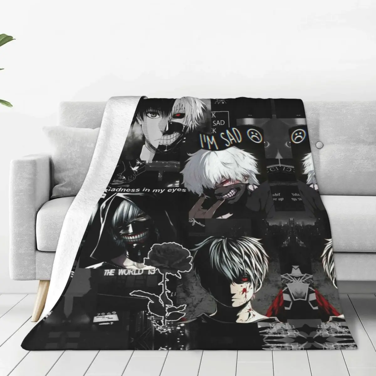 

Kaneki Tokyo Ghoul Blanket Japanese Manga Anime Harajuku Horror Wool Throw Blankets Home Couch Printed Soft Warm Bedsprea