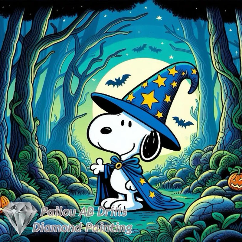 thumbnail image 1 of Pintura de diamantes con paisaje otoñal de Snoopy y Charlie Brown con calabazas para Halloween, taladros AB, punto de cruz completo, mosaico, decoración del hogar, 1 of 5