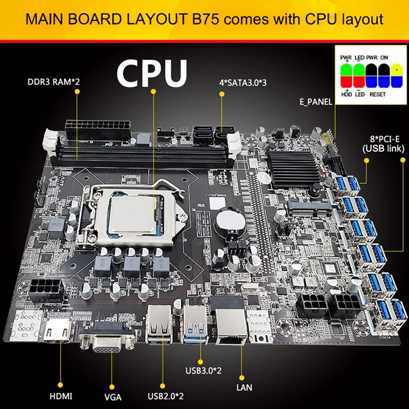 best gaming motherboard for pc B75 BTC Mining Motherboard 12 USB3.0 To PCIE1X Graphics Card Slot LGA1155 DDR3 DIMM RAM SATA3.0 For B250 With SATA Cable latest motherboard for desktop pc