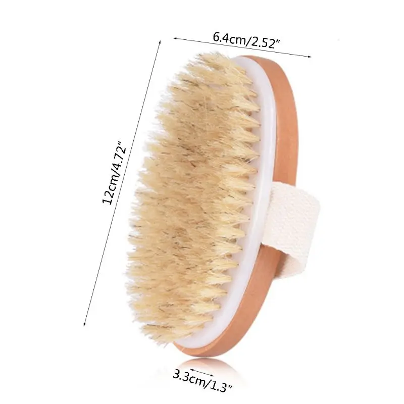Natural Boar Bristles Dry Body Brush Wooden Oval Shower Bath Brushes Exfoliating