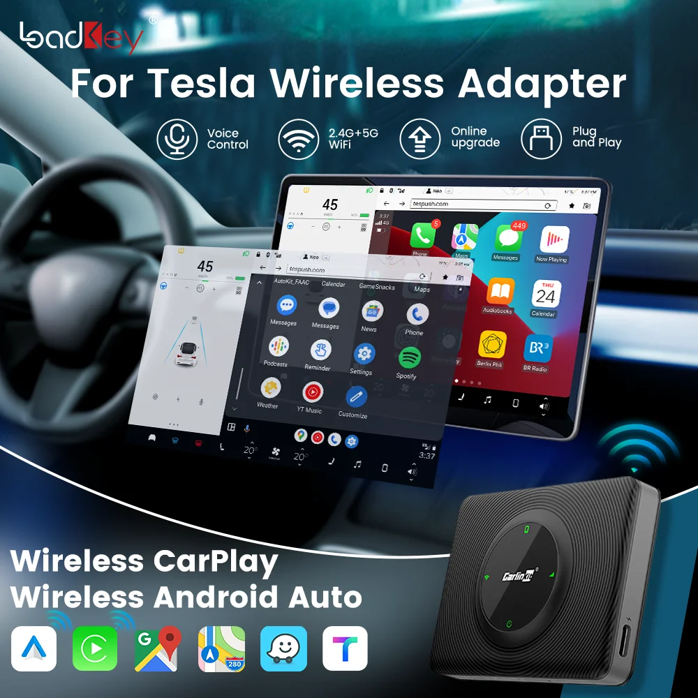 Wireless Ownice Carplay Android Auto for Tesla Connect Siri Assistant  Control Bluetooth for Spotify Waze Google Map No Need Sim