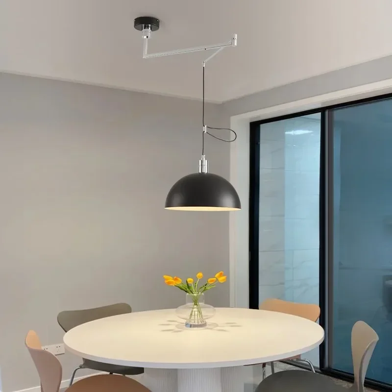 Long Pole Swing Arm Pendant Light Adjustable Restaurant Rocker Lamp Study Bar Rotatable Chandelier for Dining Room