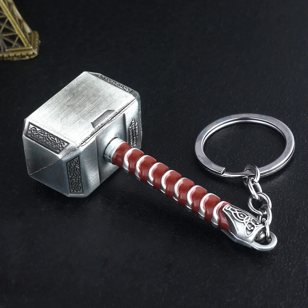 Metal Keychain Thor Hammer Movie Key Ring Cosplay Prop Key Holder For Fans Bag Ornament Car Pendant Gift