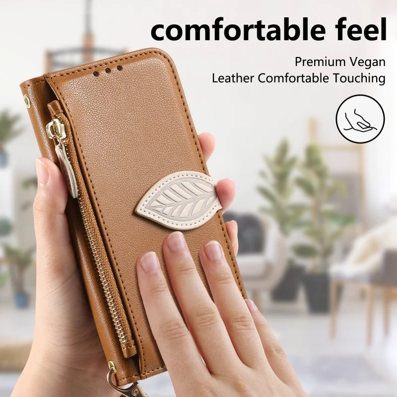 Leaf Buckle Leather Wallet Phone Case - Premium Card Holder Cover