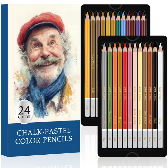 24 Premium Colored Charcoal Pencils Drawing Set,Quality Pastel Chalk Pencils,Color Charcoal Pencils,for Coloring,Sketching,Drawi 1