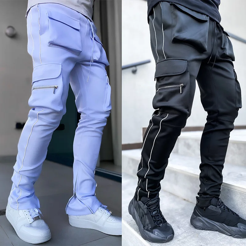 

Summer Casual Pants Men's Hip Pop Joggers Reflective Multi-Pocket Trackpants Men's Running Jogging Pants Sports Trousers