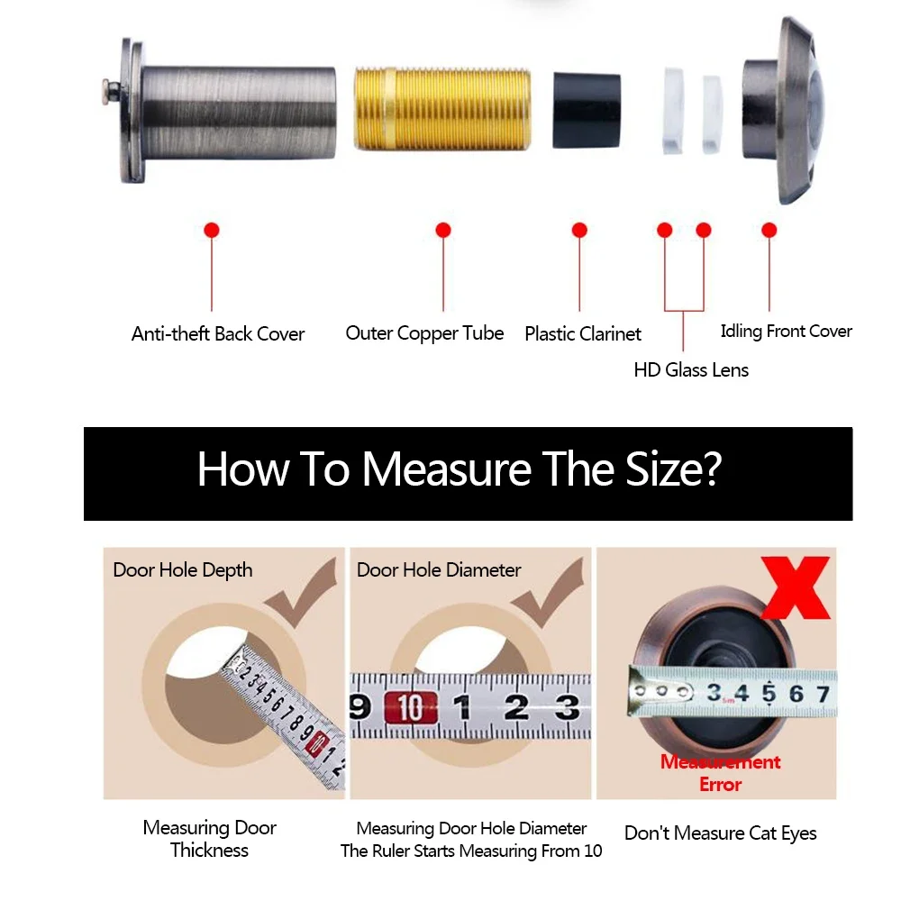 Description Picture 3 of itemDoor Viewer 26mm 220-degree Peephole Zinc Alloy Adjustable Anti-Theft Eye Security Wide Viewing Angle with Duty Privacy Cover