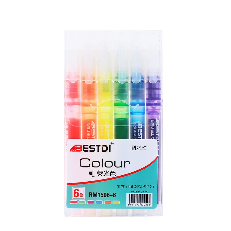 6-Color Straight Liquid Fluorescent Pen, Press Color Marker Pen, Hand Account, Student Uses Marker Notes And Lines