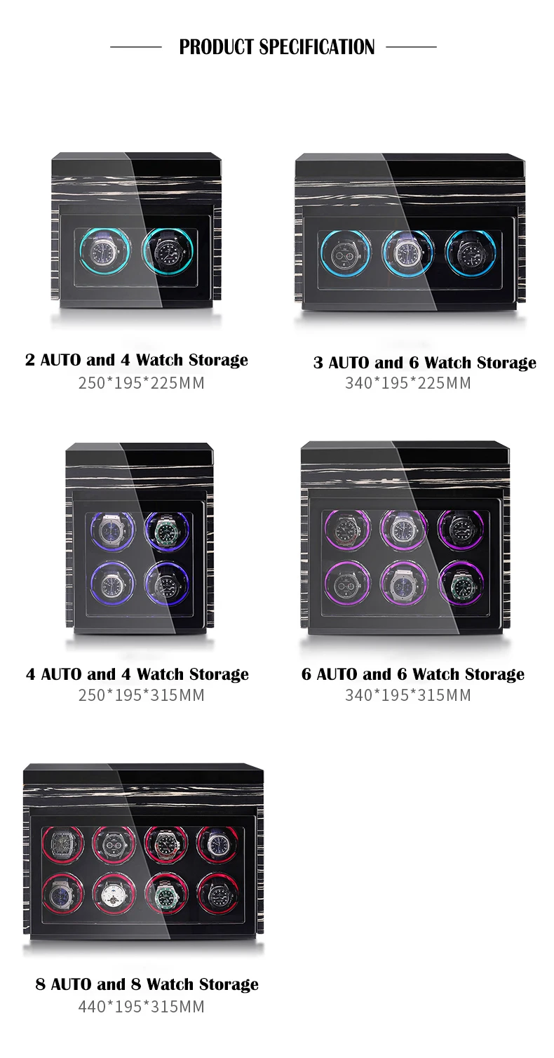 S5575c3f16b3340cb86f152228d65f079l Luxury 4 Slot Mechanical Watch Winder Automatic Winding Wood Watch Storage Box Safe With Touch Control and LED Light Jewelry Box