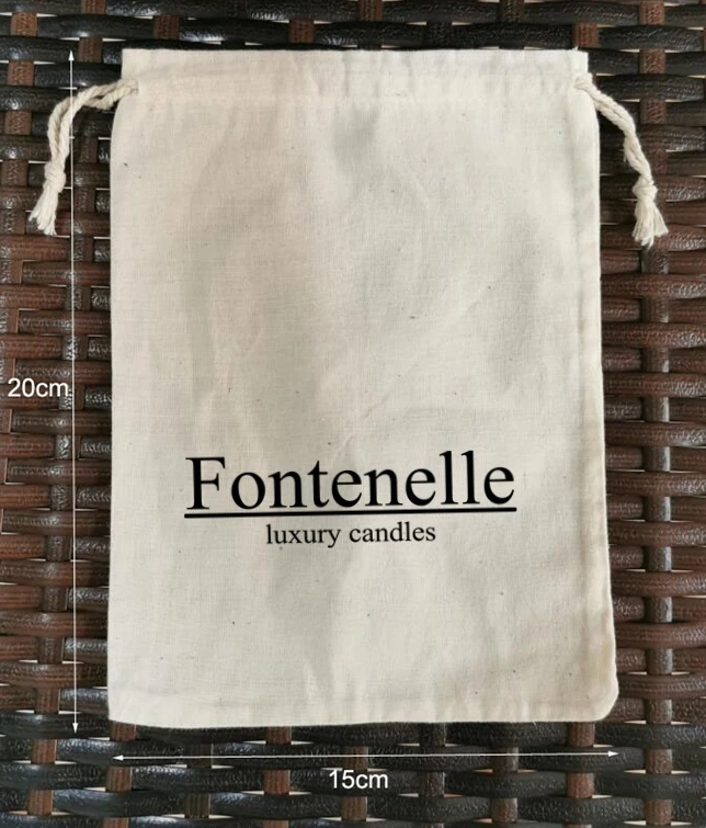 100 Pieces 15x20cm Natural Cotton Bags Drawstring Gift Pouches Printed With Black Logo Home Storage Sacks Custom Logo
