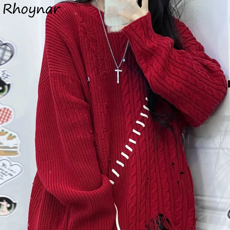 

Y2k свитер пуловеры для женщин рваные кисточки для подростков Hotsweet крутая дизайнерская уличная одежда американская Ретро Модная трикотажная одежда женский топ