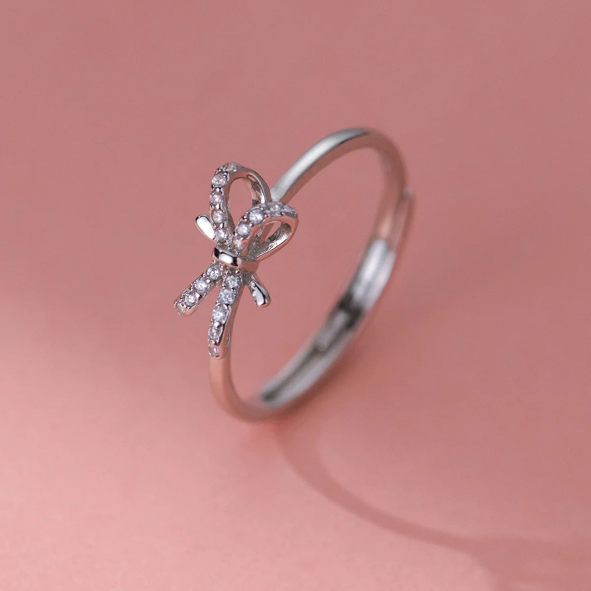 100% 925 Sterling Silver Zircon Bowknot Ring for Women Girl Fashion Geometric Round Design Jewelry Party Gift Dropshipping