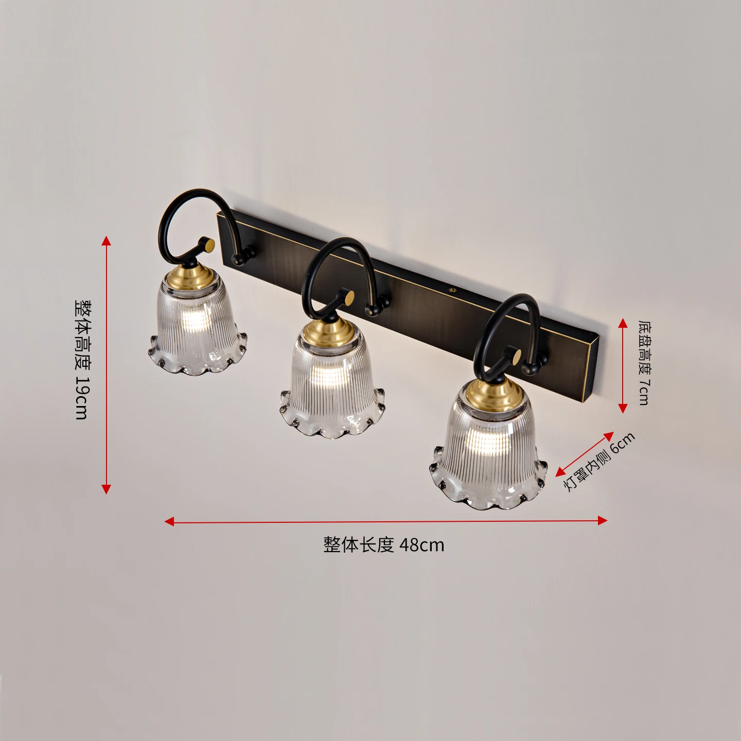 Modren Black/Gold Morror Front lights Glass Lampshade bartroom wall lamps E14 LED Fixture Wall sconce Vinaty Lamp