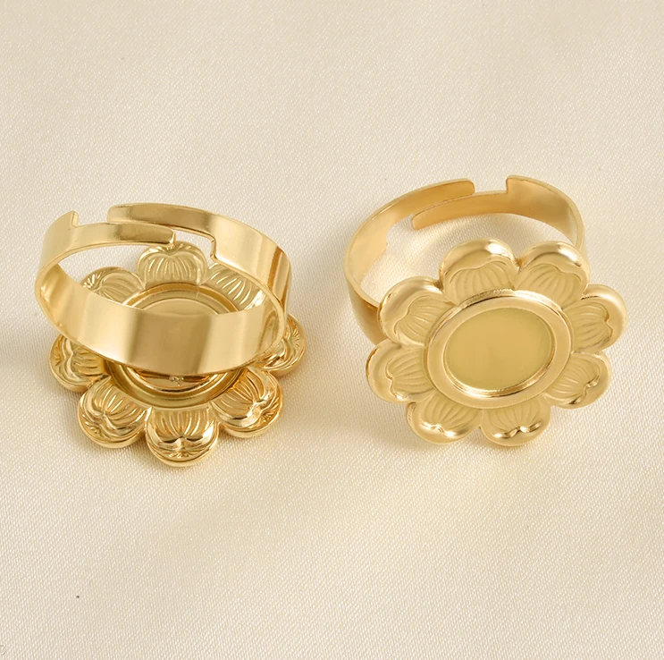 1/2 stücke Mix Persönlichkeit Lotus Blume Blank Einstellungen Cabochon Ring Edelstahl Offene Einstellbare Ringe Für Frauen Männer DIY schmuck – Detail 8
