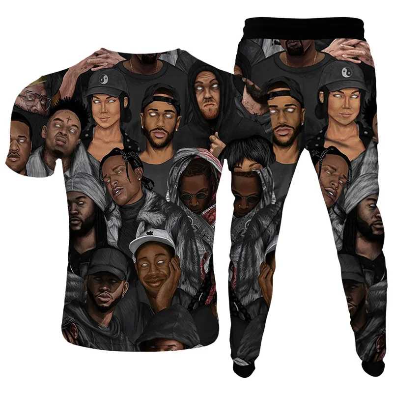Tupac 2pac Hip Hop Music Rock Singer Kiss Band 3D Printing Tracksuit T-Shirt Pants 2Pcs Set Clothing Summer Male Oversized S-6XL 5