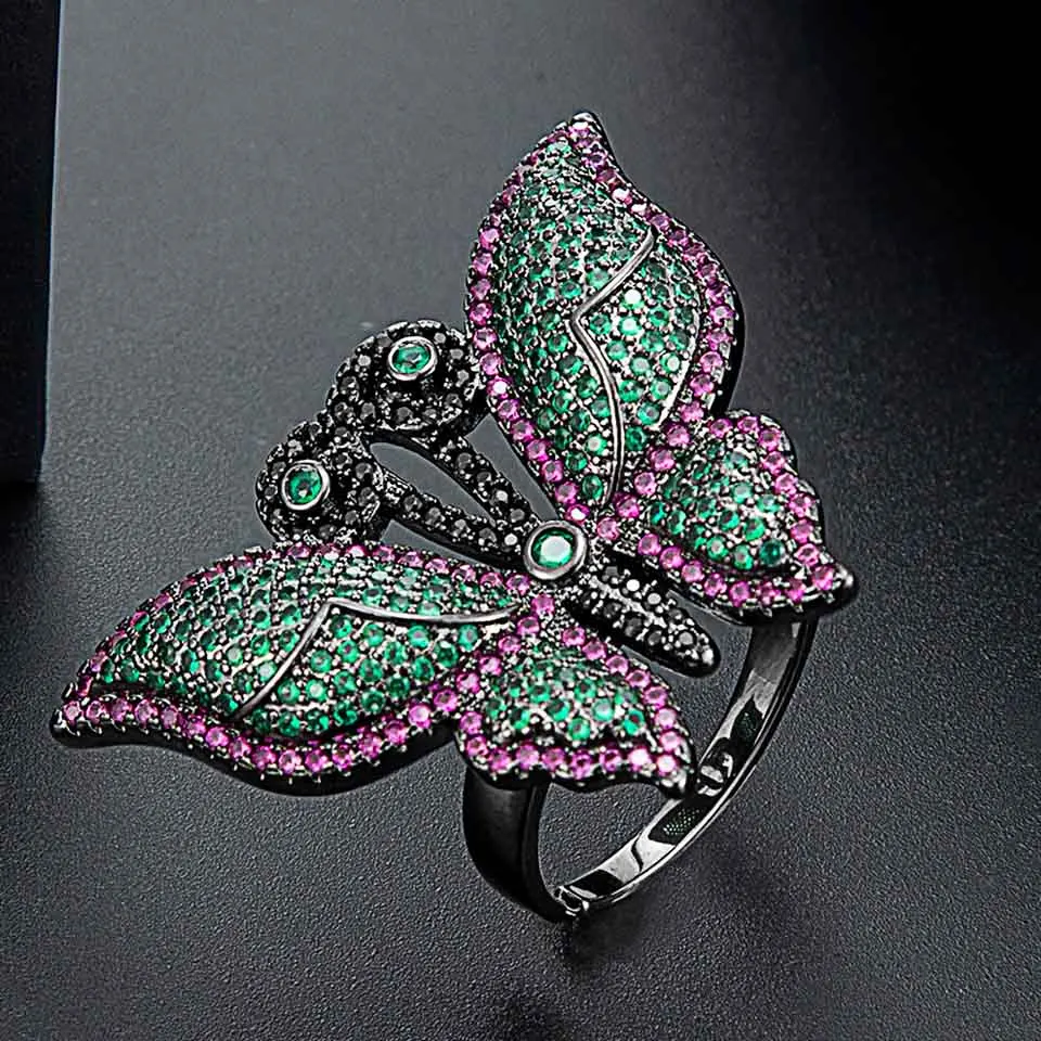 Zlxgirl fashion Colorful butterfly shape woman's Cubic Zironia finger Ring Brand Sexy Unisex Bridal Copper ring anel women gift