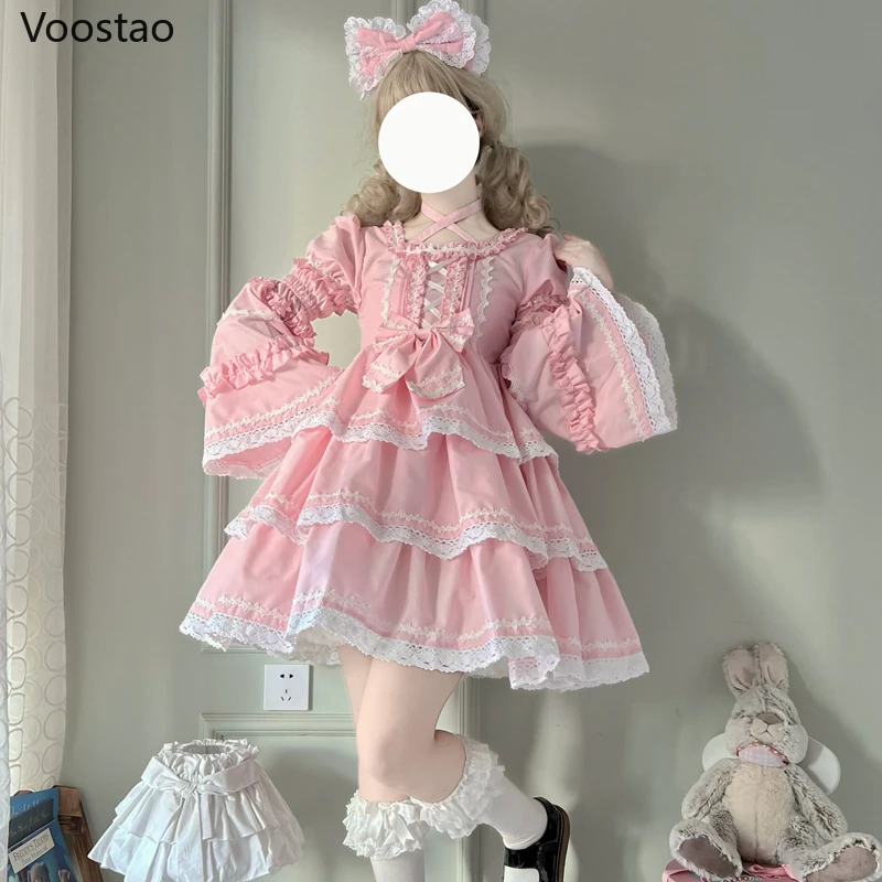 Japanese Sweet Lolita Op Dress Women Elegant Gothic Long Sleeve Princess Party Dresses Victorian Girly Harajuku Kawaii Vestidos lolita dress lolita suspender dress lolita cosplay costumes