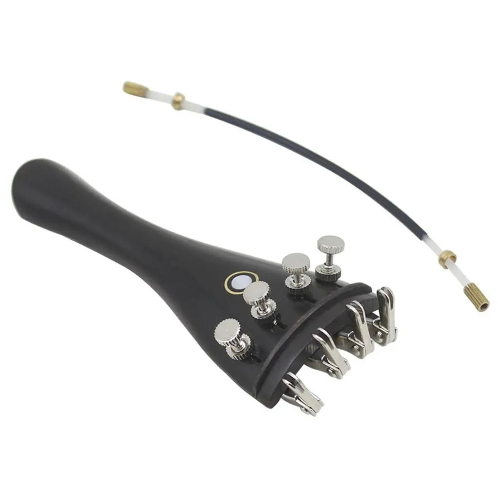 Ebony Tailpiece Black+Tail Rope+Silver Fine-Tuning for 3/3 4/4 Violin Accs