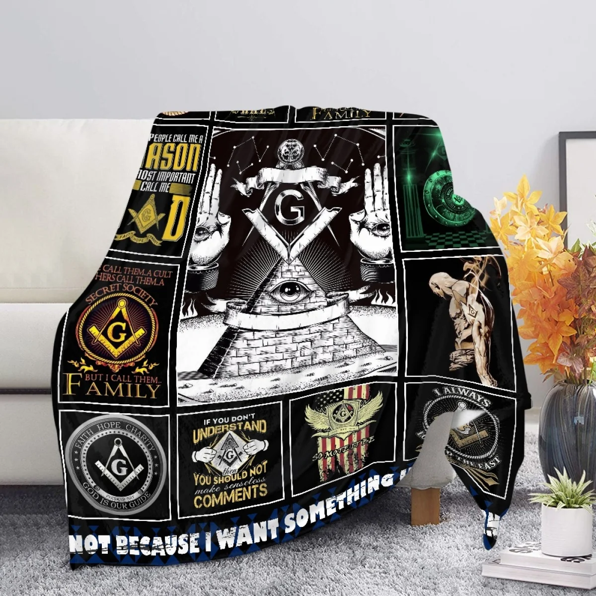 

Throw Blanket Freemasonry Print Cozy Microfiber Bed Blankets for Adult Women Men Flannel Lap Blanket for Couch Chair Living Room