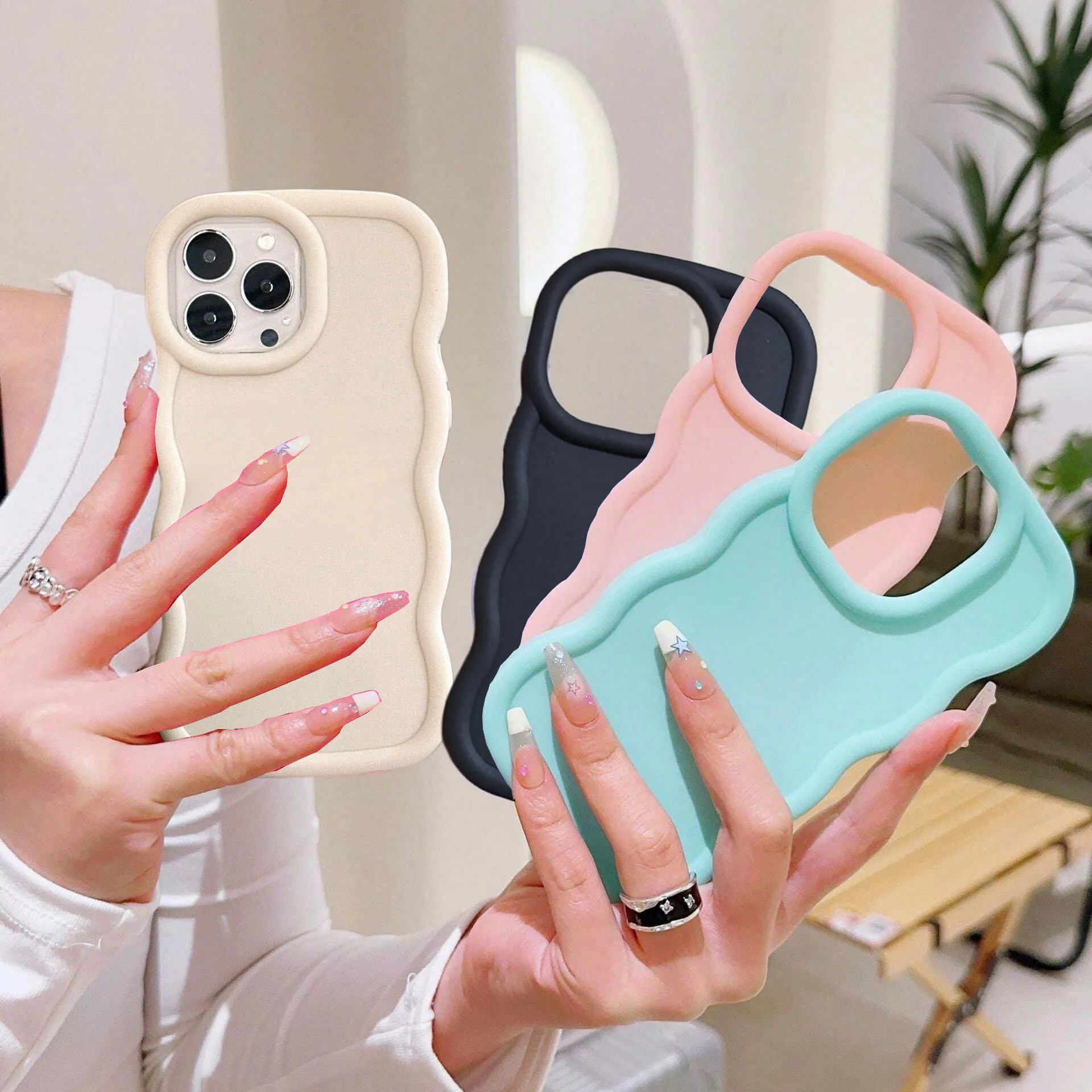 Candy Solid Color Wave Side Phone Case Cover