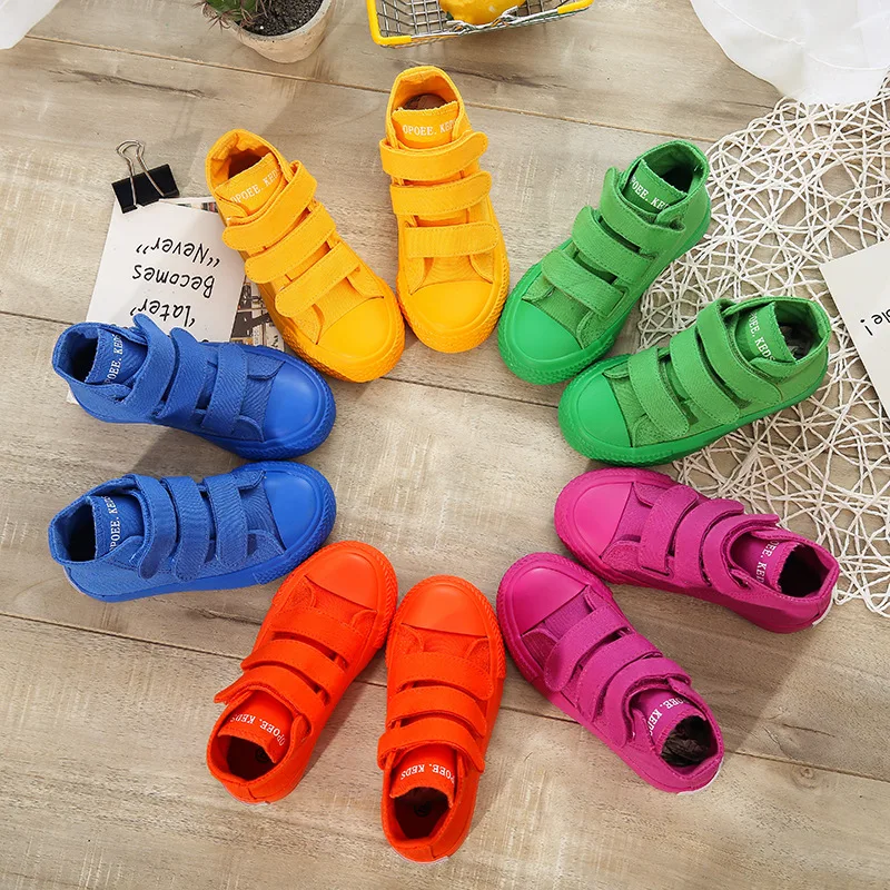 

Кеды Детские с высоким верхом, парусиновые кроссовки карамельных цветов, повседневная обувь для мальчиков и девочек, обувь с двумя лапами, большие размеры