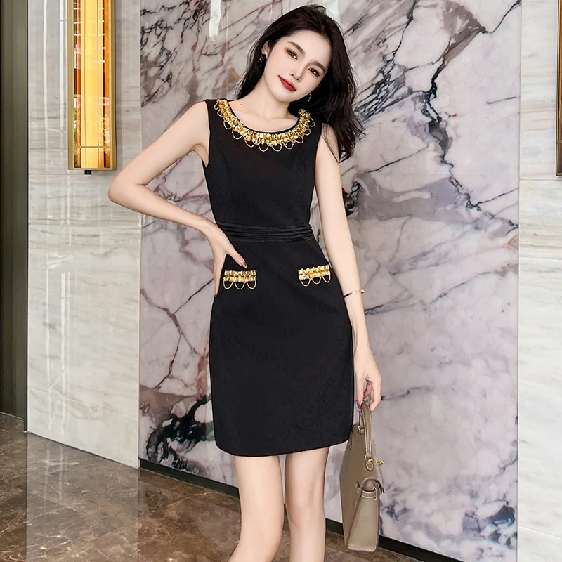 

Celebrity Banquet Dress 2023 Early Autumn New Women's Heavy Industry Diamond-studded Waist A- shaped Dress 20632