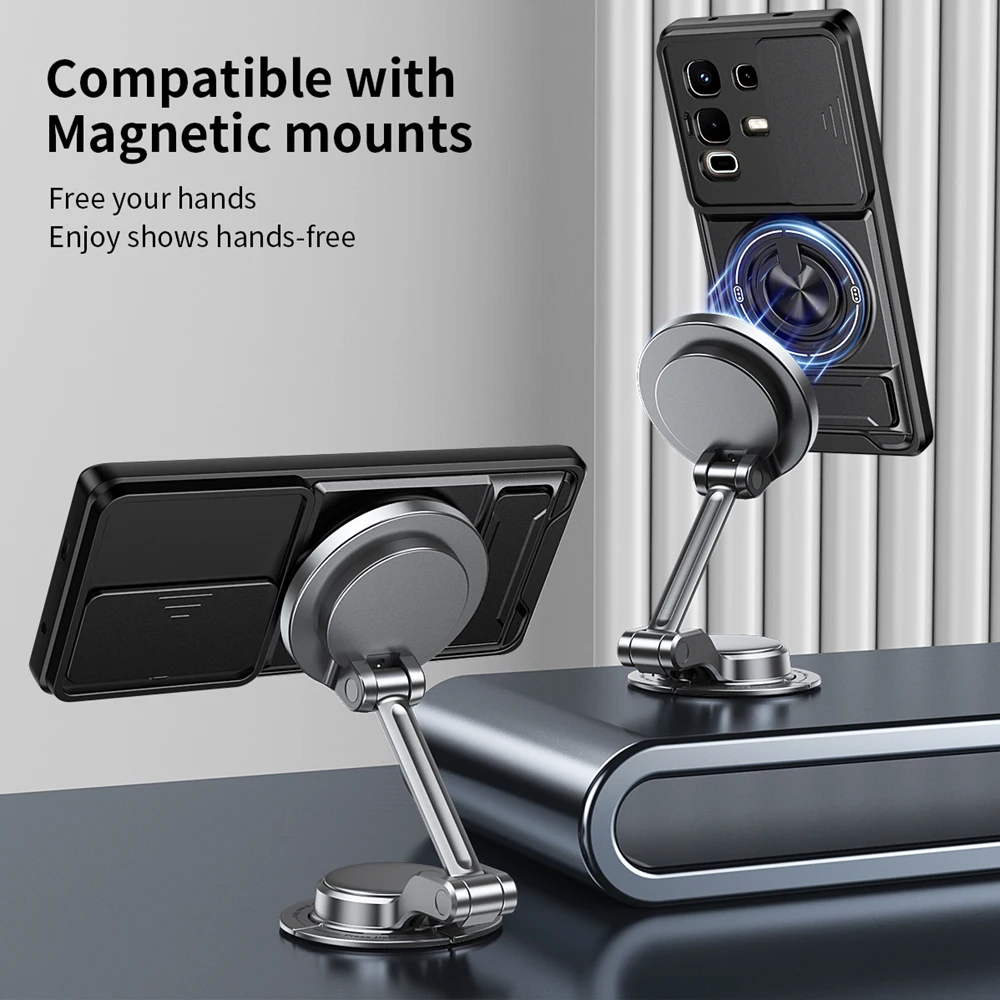 Magnetic Phone Case with Slide Camera Protection and Upright Kickstand