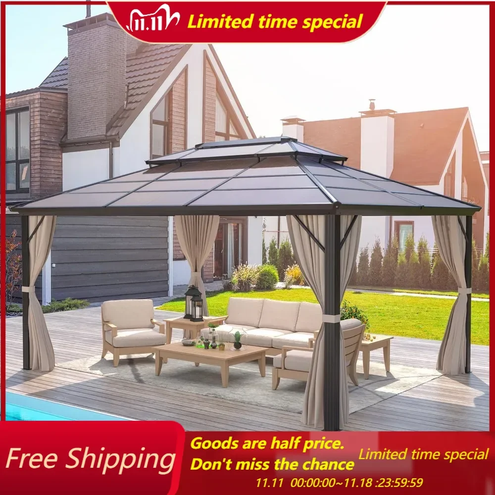 10' x 13' Gazebo Polycarbonate Double Roof Canopy Outdoor Aluminum Frame Pergola