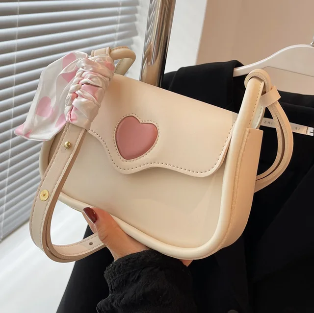 Saddle Bag Small Shoulder Bags for Women Pink PU Leather Heart