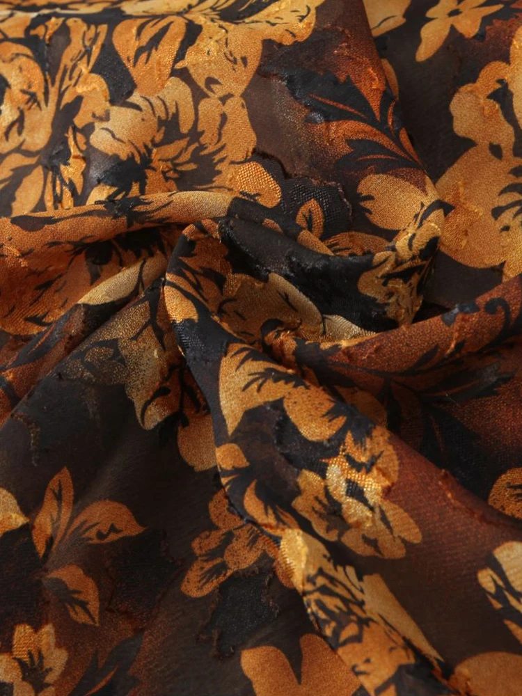 Plus Size Women's Mermaid Dresses Premium Sexy Spicy Girl Style Golden Yellow Floral Print With Ribbon V-Neck Diagonal Cut