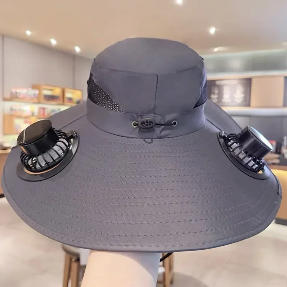 Large Quick Dry Bucket Hat with Solar Fan - USB Charging Sun Hat for Outdoor Activities