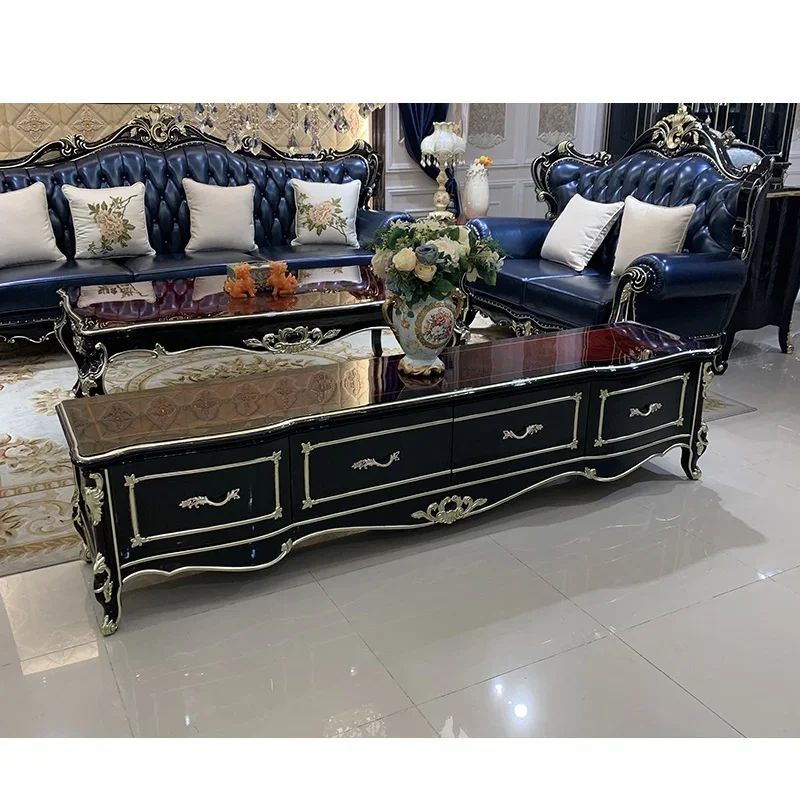 

European style tea table TV cabinet combination luxury solid wood TV cabinet small family bedroom floor cabinet household