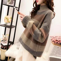Half Turtleneck Sweater for Women Loose Mid-length Thickened Sweater Pullover Fashionable and Versatile Bottoming Skirt Dresses 2