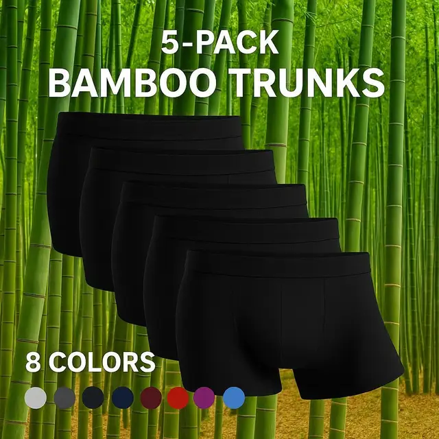 Boxers Noirs en Bambou pour Homme, Sous-Vêtements de Grande Taille XL, média, XXXL, XXmédia, 5XL, 6XL, Shorts de bug astique à Pieds Plats, Cadeaux, 5 Paquets 1