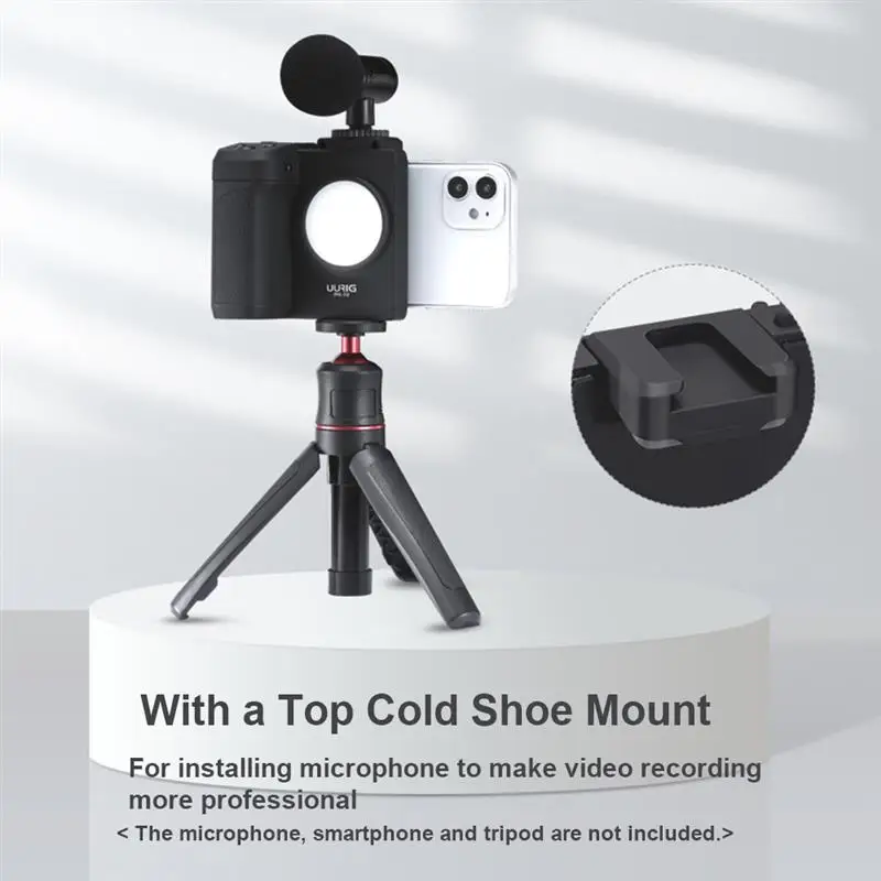 UURIG PH-10 무선 핸들 G 립 폰 거치대 안정기, 스마트폰 브이로그 리모컨, 1/4 인치 LED 조명, i 폰 안드로이드용