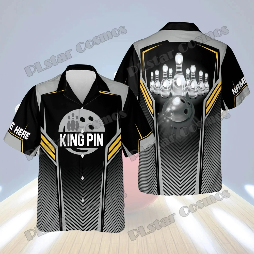 Custom King Pin Bowling Team 3D Printed Fashion Men's Hawaiian Shirt Summer Unisex Casual Short sleeve Button-Down Shirt SH19