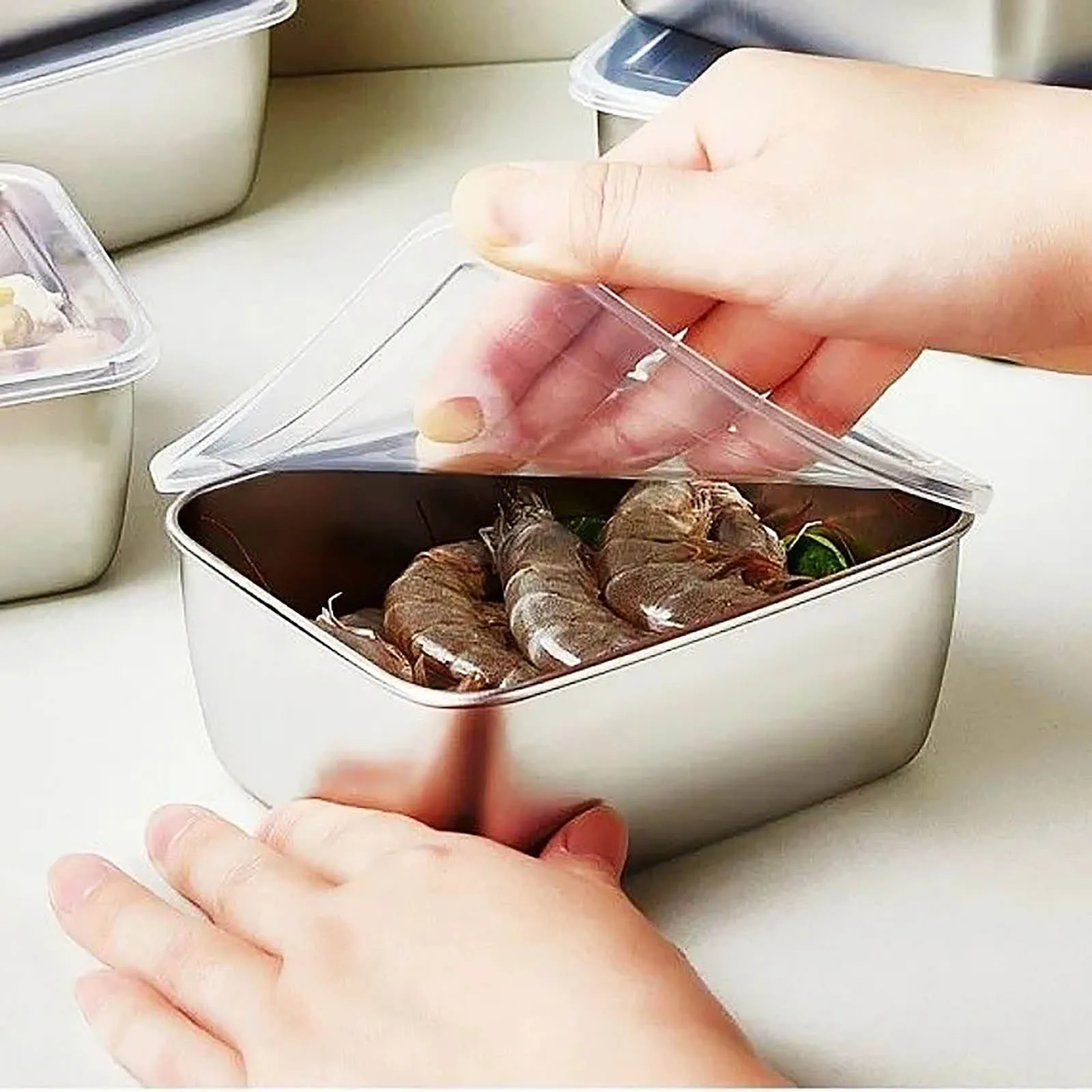 Stainless Steel Food Storage Serving Trays Rectangle Sausage Noodles Fruit Dish with Cover Home Kitchen Organizers 3