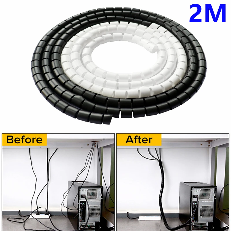 

2 Meter 8/10/28mm Cable Winding Tube Spiral Wrap Sleeve Wire Protective Pipe Cable Organizer For TV Computer Laptop Line Storage
