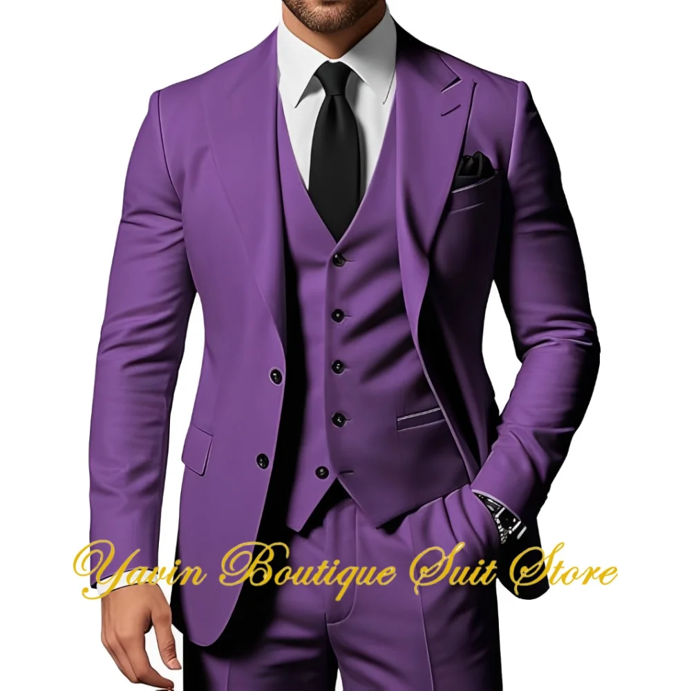 Men's Business Suit 3 Piece Slim Fit Peak Lapel Blazer Formal Jacket Vest Pants Set Wedding Prom Party Tuxedo