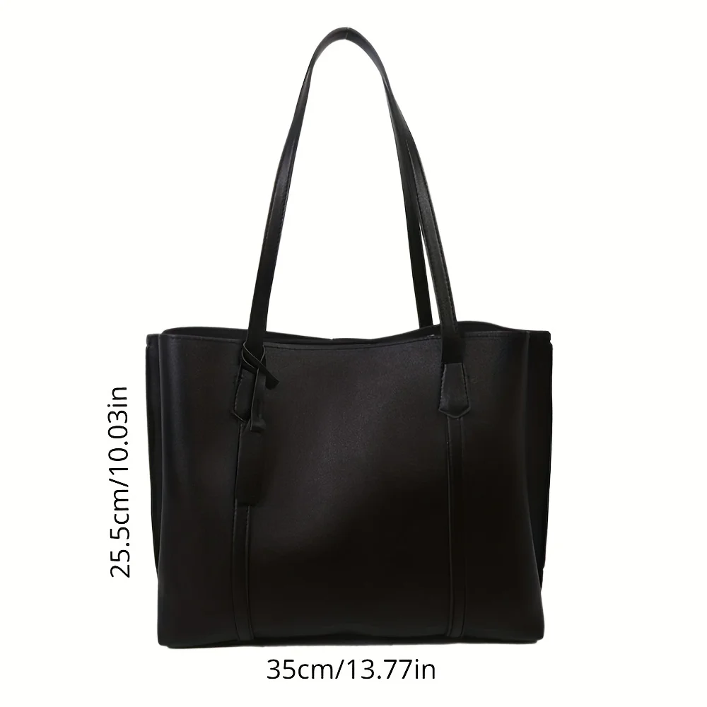 1PC black minimalist large capacity soft leather tote bag casual versatile shoulder bag 5